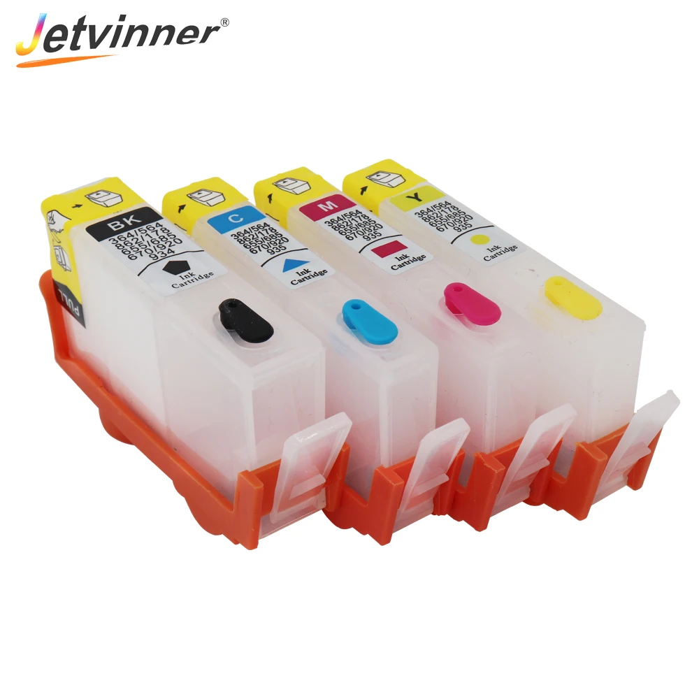 Jetvinner For HP 670 4-color Refillable Ink Cartridge for HP670 Deskjet 3525 4615 4625 5525 Printers with ARC chips