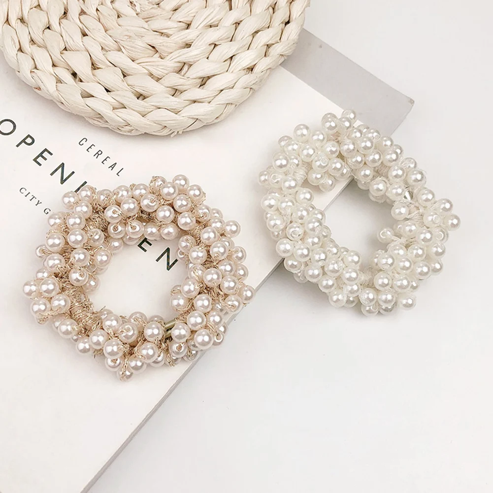 Woman Elegant Pearl Hair Ties Beads Girls Scrunchies Rubber Bands Ponytail Holders Hair Accessories Hair Rope Ponytail Holder