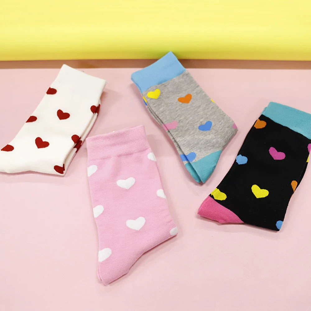 1 Pair Autumn and Winter Long Tube College Wind Female Socks Women Sweet Heart Socks Women Long Tube Cotton Socks