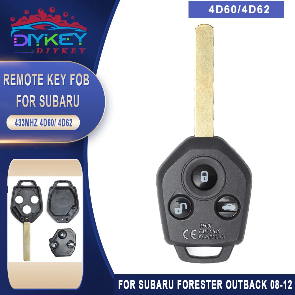 

DIYKEY 3 Button 433MHz 4D60 / 4D62 Chip Remote Car Key Fob for 2008 2009 2010 2011 2012 Subaru Forester Outback