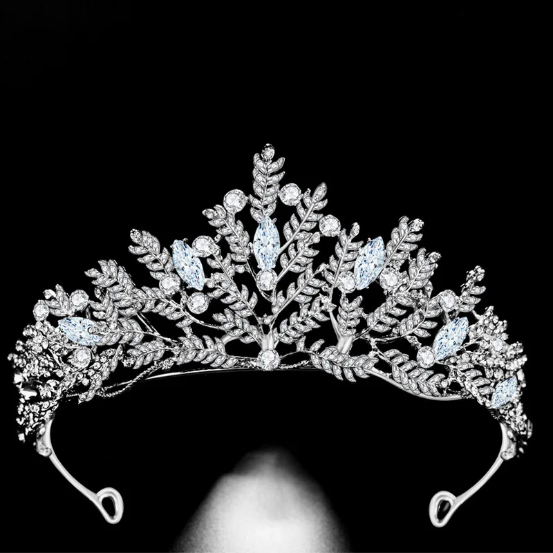 

Luxury Leaf Crystal Bridal Tiaras Princess Big Crowns Women Baroque Pageant Diadem Rhinestone Jewelry Wedding Hair Accessories