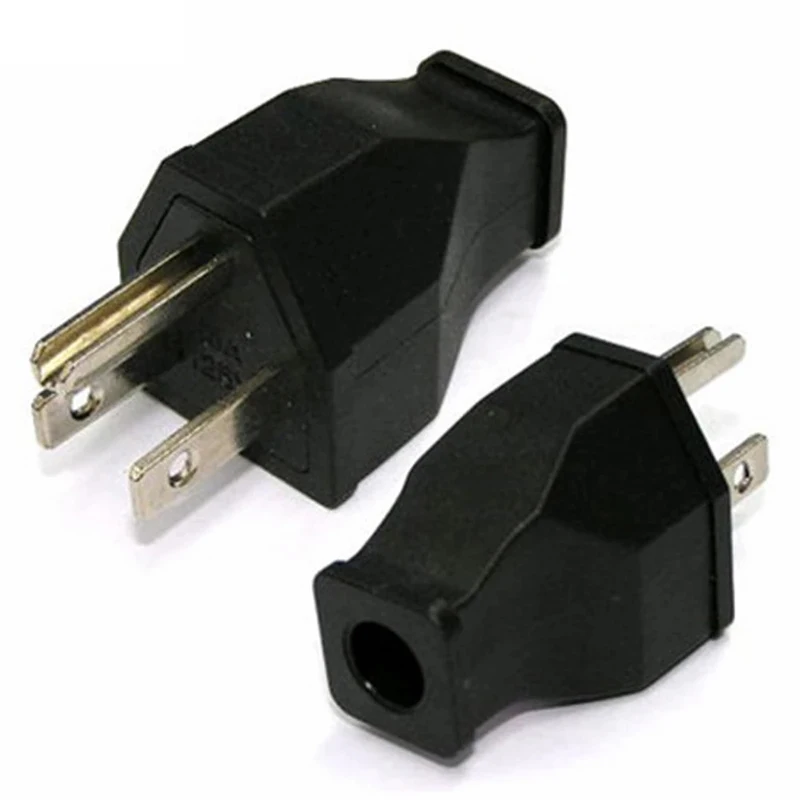 2PCS Black Copper American Male Female 3 Pins Power Plug Electrical AC 125V 15A US Power Cord Detachable Wiring Plug Socket