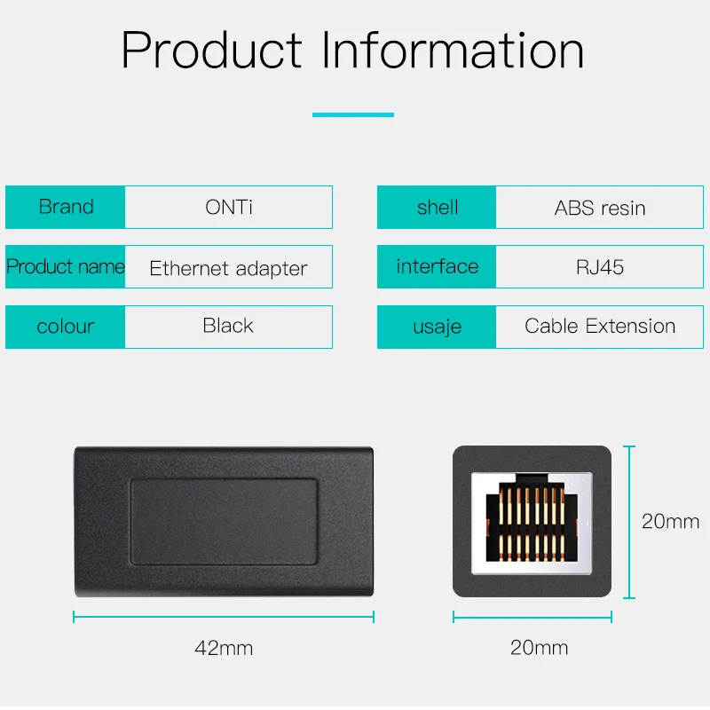 ONTi RJ45 Connector Cat7/6/5e Ethernet Adapter 8P8C Network Extender Extension Cable for Ethernet Cable Female to Female