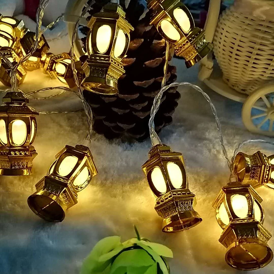 

10/20 LED Golden Palace Lantern Fairy Light Garland Muslim Lantern Fairy Lights For Ramadan Eid Al Adha Decor