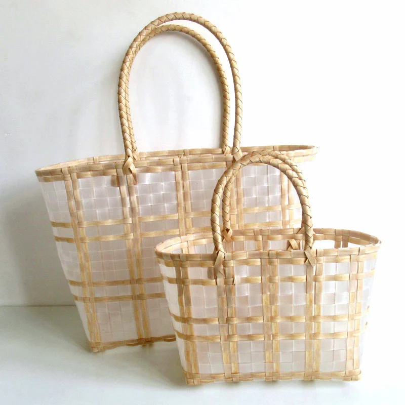 Handmade Transparent Women\'s Handbag Plastic Woven Summer Beach Bag Female Tote Bags Bohemia Large Small Ladies Shopping Basket