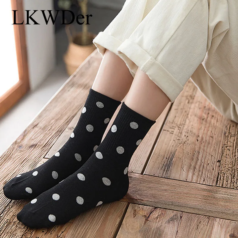 

LKWDer 5 Pairs Women Autumn Winter New Lady Socks Dot Sweet Tube Sock Japanese College Style Cotton Socks Girls Calcetines Meias