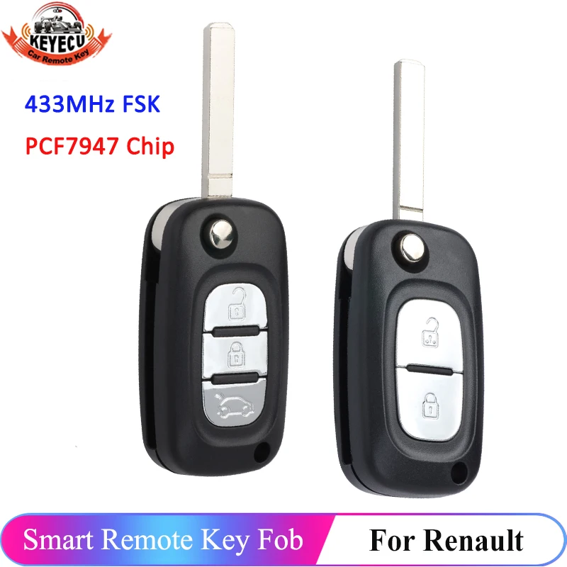 

KEYECU 433MHz with PCF7947 Chip 2 / 3 Button for Renault Clio Scenic Kangoo Megane Car Door Lock Remote Smart Key