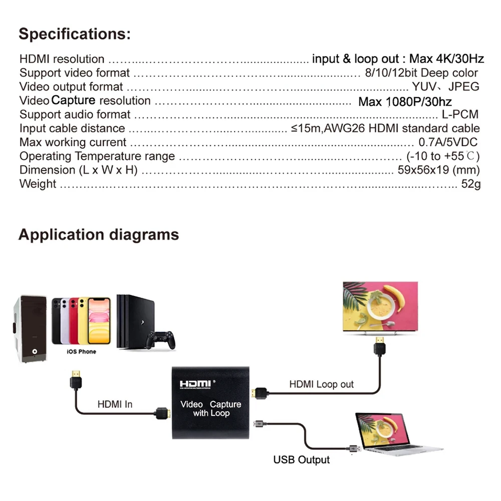 4K HDMI Video Capture Card 1080P Papan Permainan Menangkap Kartu USB 2.0 Perekam Perangkat Kotak untuk Live Streaming rekaman Video Loop Out