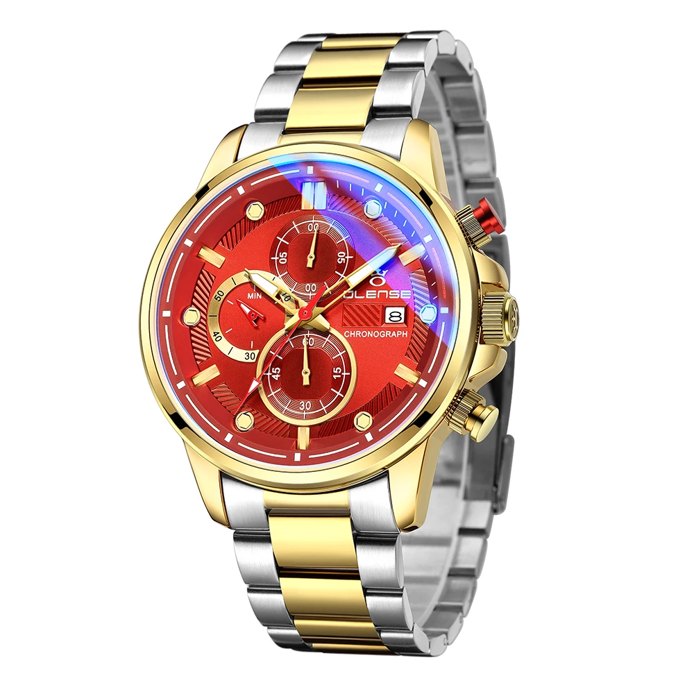 OLENSE Quartz Watch Men Top Brand Automatic Date Wristwatch Stainless Steel Waterproof Chronograph Fashion Casual Tool Box