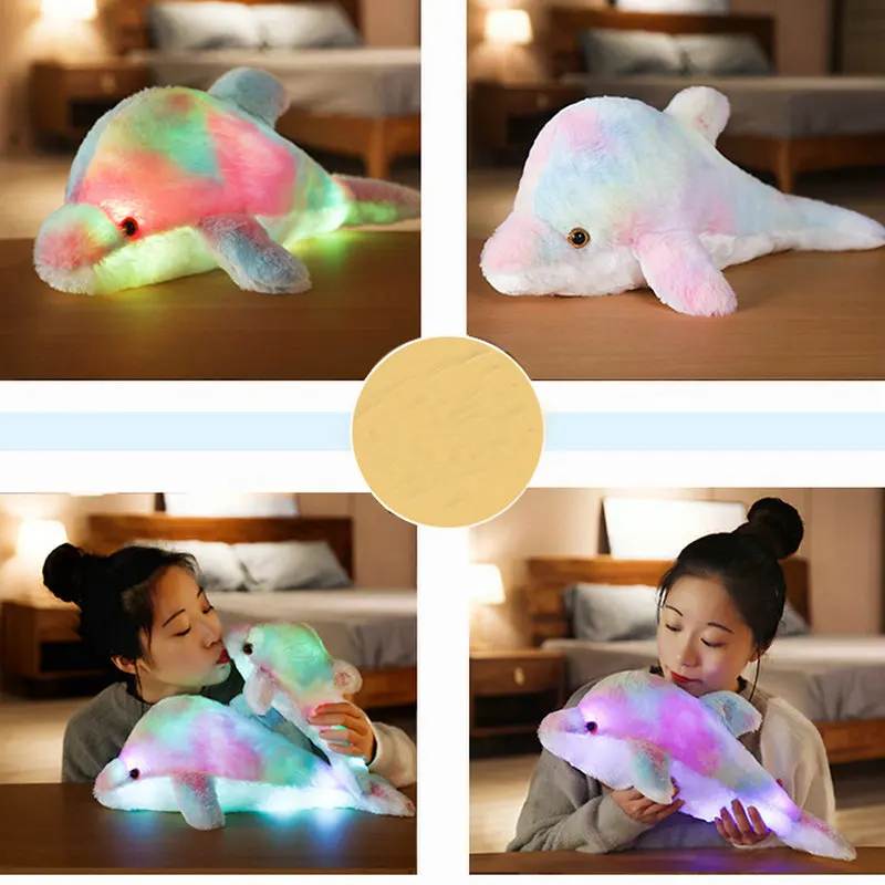 30/45cm New Styles Creative Light Up LED Dolphin Stuffed Animals Plush Toy Colorful Glowing Christmas Gift Pillow