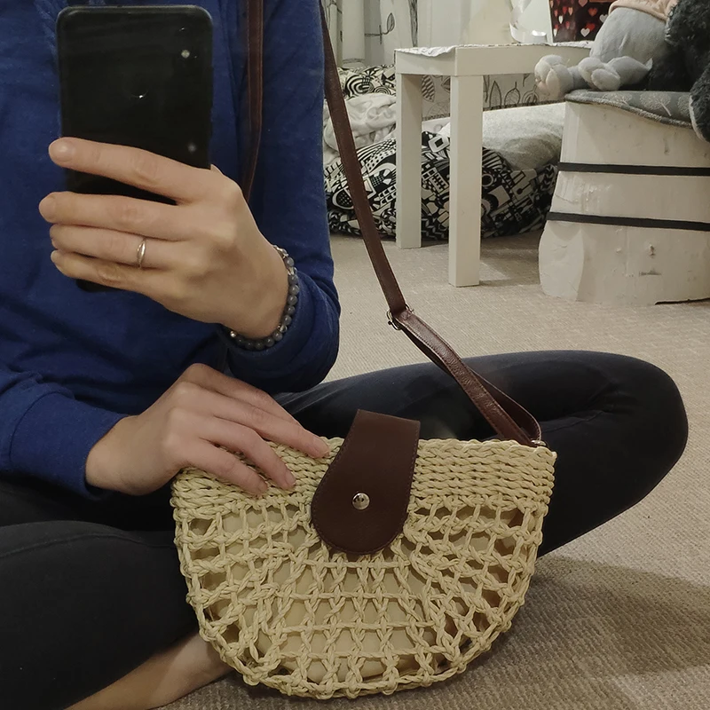 Yogodlns Sommer Stroh Tasche Für Frauen Mode Halbkreis Umhängetaschen Rattan Handgemachte Messenger Handtasche Reise Strand Taschen Tote – Detail 3