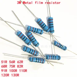 Resistencia de película metálica de 3W, 1%, 51R, 56R, 62R, 68R, 75R, 82R, 91R, 100R, 110R, 120R, 130R, 51, 56, 62, 68, 75, 82, 91, 100, 110, 120, 130 ohm, 10 Uds.