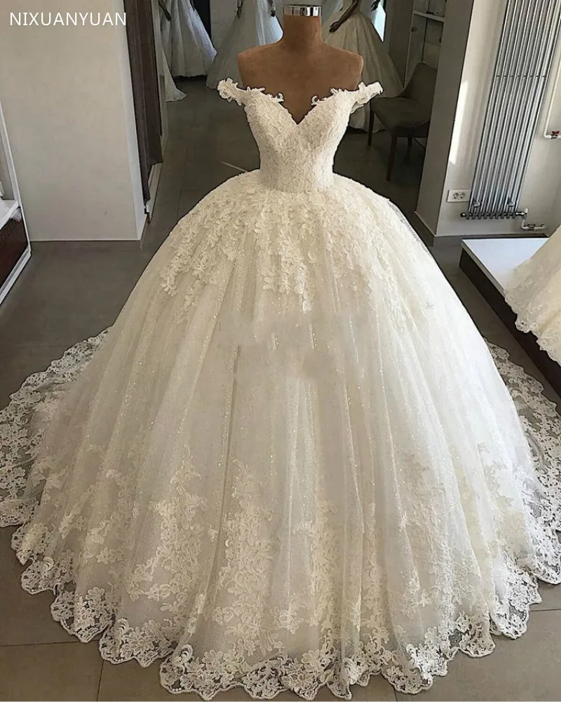 Vestidos De Novia Luxury Cap Sleeve Ball Gown Wedding Dresses 2023 BlingBling Sequins Lace Bridal Wedding Gowns Robe De Mariee