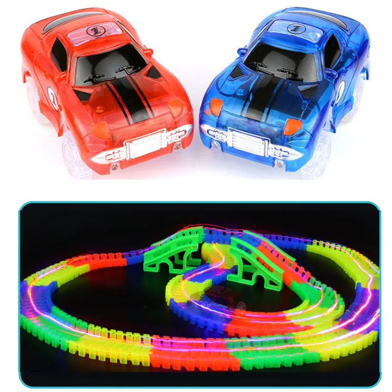 LED Cars rail racing Electronic Car Toys With Flashing Lights Flexible track Toy Cars Educational Toys For Boys Birthday Gifts