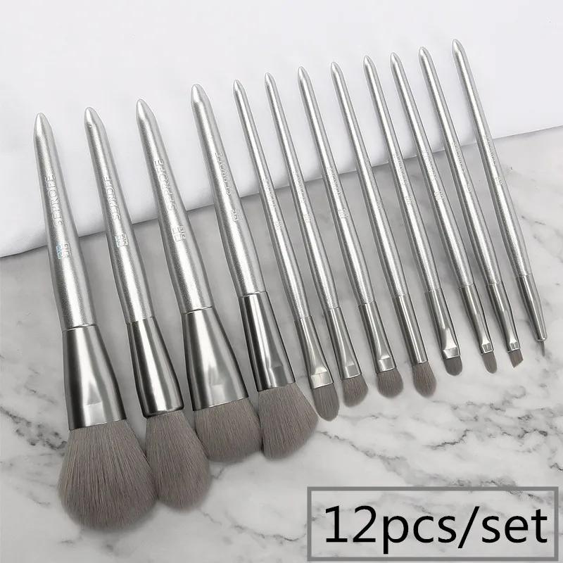 

12Pcs makeup brushes full set of beginners moonlight silvery brush set Superfine man-made fiber hair Lightweight comfortable