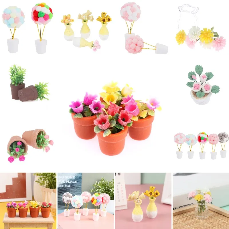 Wonderful 1:12 Dollhouse Miniature Flower Potted Mini Rose Flower Balloons Potted Plants Home Decor Garden Ornament&Car Decor