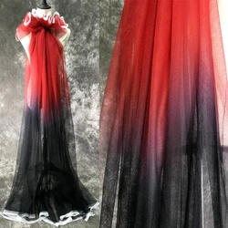 deep red black gradient transparent performance dress net yarn gradient color dress fabric