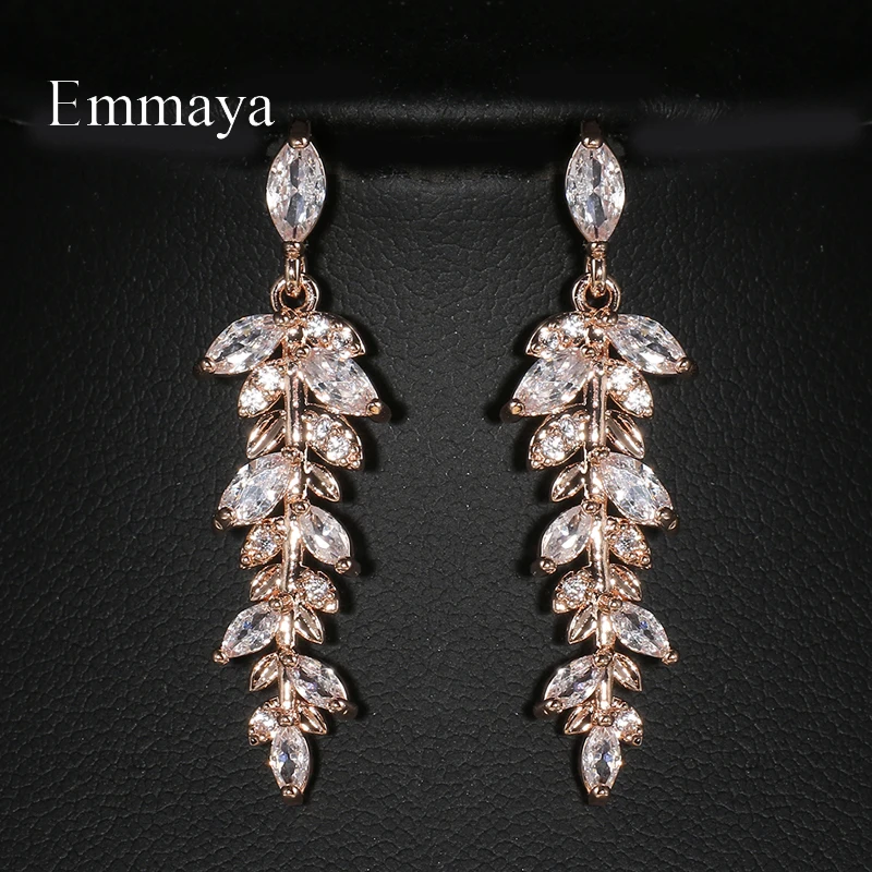 Emmaya Fashion Statement Vivid Leaves Shape Earring For Women&Girls Charming Cubic Zircon Jewelry Banquet Noble Decoration