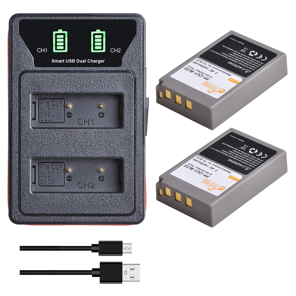 

PS-BLS5 BLS-5 BLS5 BLS-50 Battery LED Built-in USB Dual Charger for Olympus PEN E-PL2 E-PL5 E-PL6 E-PL7 E-PM2 OM-D E-M10