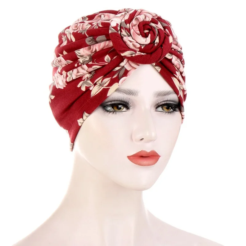 

KepaHoo Women African Pattern Knotted Flower Stretchy Turban MuslimTwist Knot India Hat Ladies Chemo Cap Bandanas