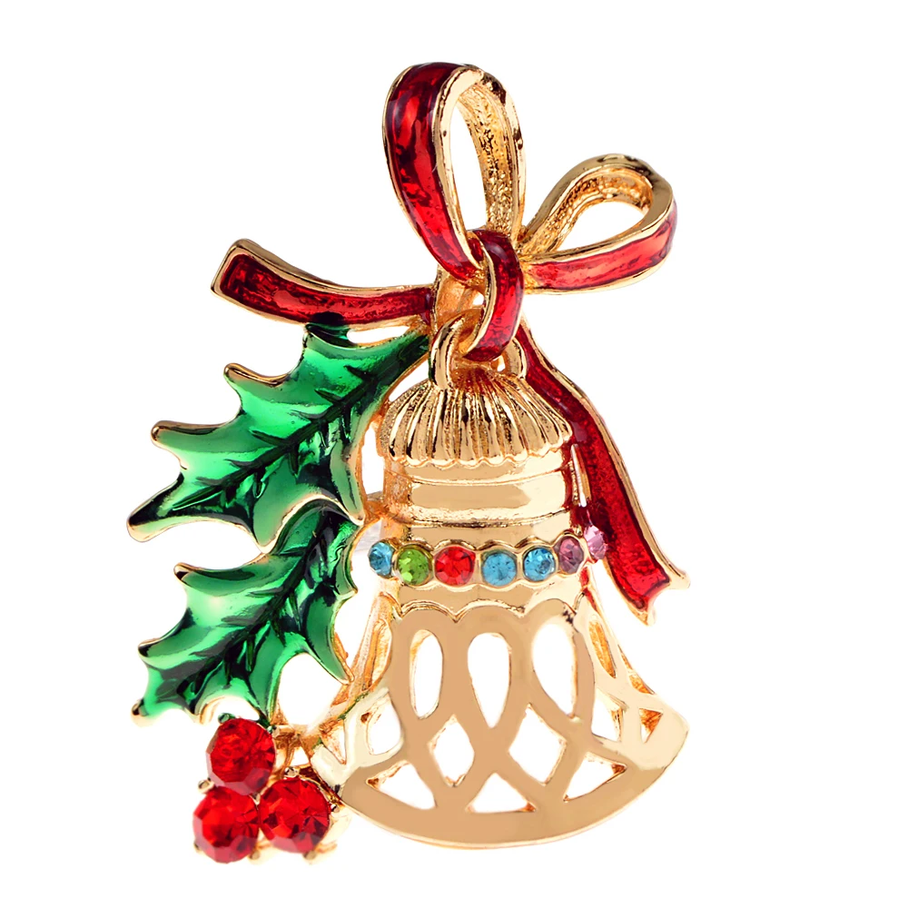 CINDY XIANG Rhinestone Christmas Bell Brooch Festivel Pin Green And Red Color Enamel Jewelry Women And Men Unisex Accessories