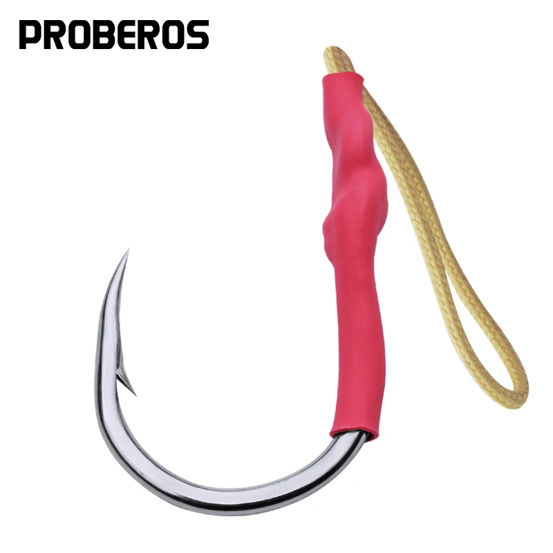 

PROBEROS Stainless Steel Jig Hook 20pc 1/0-13/0 Assist Bait Fishing Hooks With PE Line Jig Big Fishing Hook Saltwater Fish Hooks