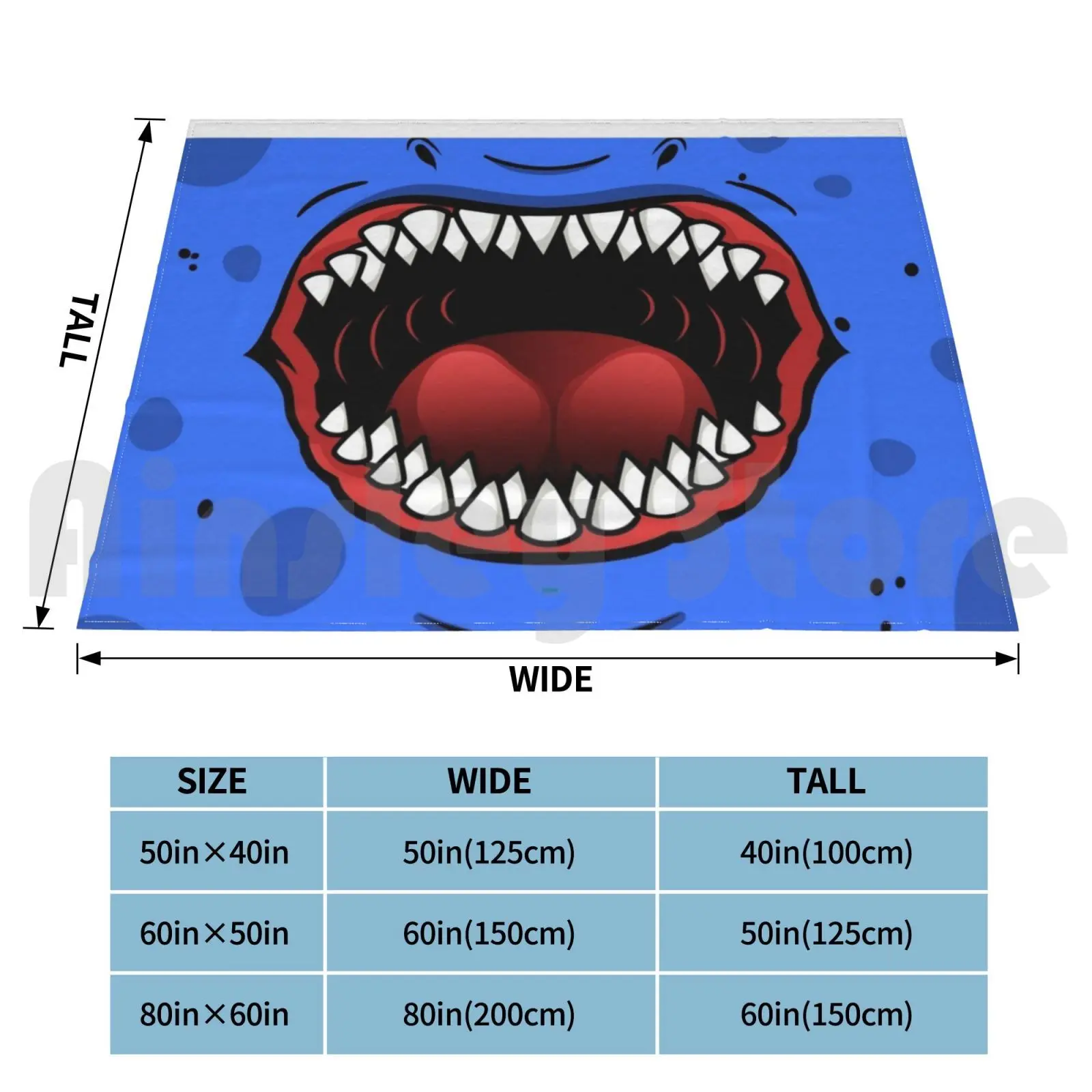 Fun Bright Dark Blue Monster Mouth Full Of Teeth Blanket Fashion Custom Monster Teeth Mouth Scary Face Fangs