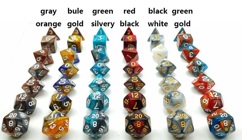 7pcs/set Dichromatic Dice for RPG DND Board Games D&d Games Dice D4-D20 Board Game Accessories