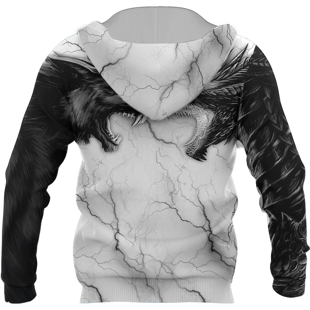 Tatuaje dragón y lobo 3D impreso moda hombres otoño sudaderas con capucha sudadera Unisex ropa de calle Casual chaqueta con cremallera pulóver KJ499 - imagen 4