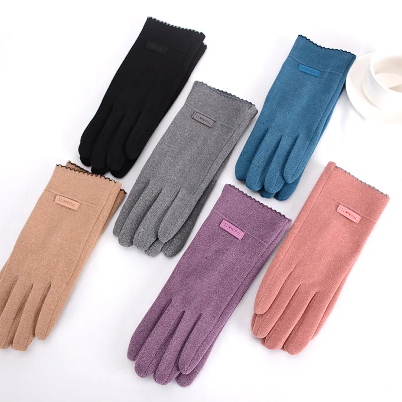 Autumn Winter Solid Not Bloated Women Keep Warm Touch Screen Thin Fleece Simple Gloves Outdoor Windproof Cycling Drive Mittens