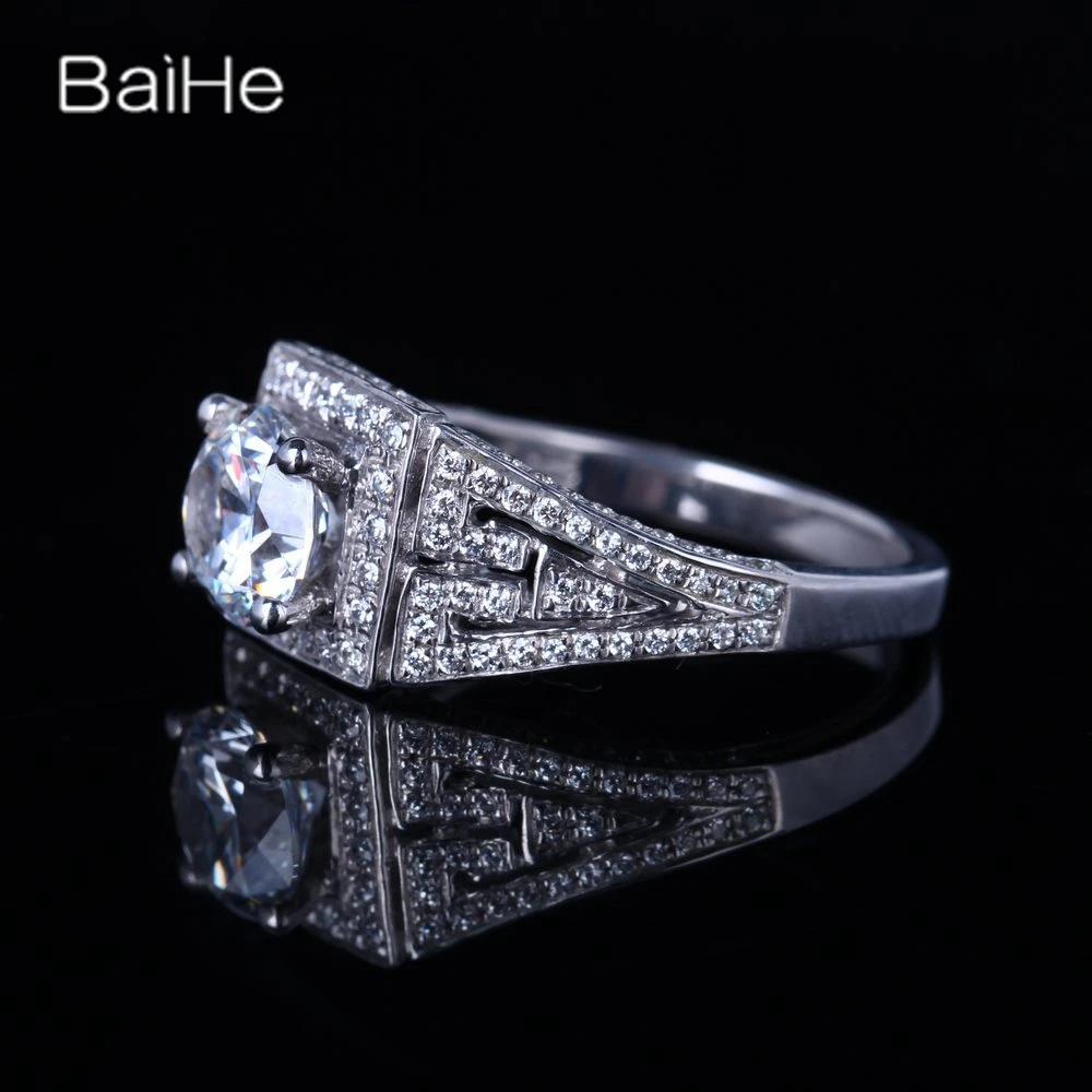 BAIHE Solid 14K White Gold Cubic Zirconia Vintage rings for women men Wedding Engagement Fine Jewelry anillos mujer кальцa