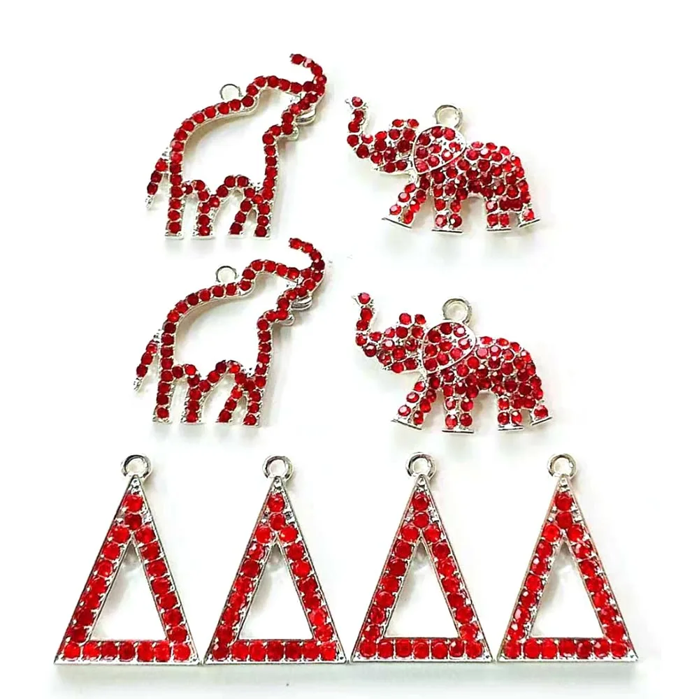 

30pcs Red Rhinestone Triangle Solid Empty Elephant Charms for Women DIY Jewelry Accessories