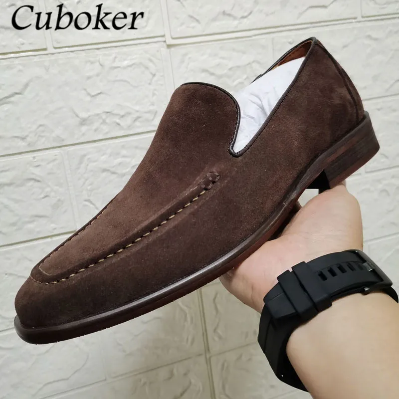 Designer 2021 Men Kidsuede Loafers High Quality Slip On Male Mules British Style Comfortable Flat Causal Brand Runway Shoes Men