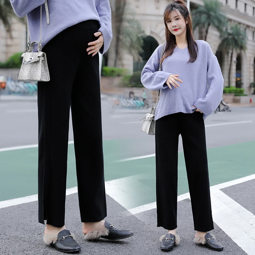 

Pregnant women's belly lift pants autumn and winter new styles are thin and wild pregnant women knitted casual straight loose pa