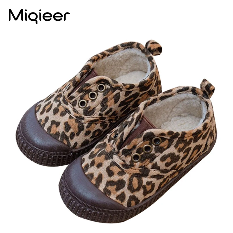 Winter Kids Plush Warm Cotton Shoes Children Leopard Casual Sneakers Boys Girls Soft Non-slip Loafers Newborn Baby Toddler Shoes