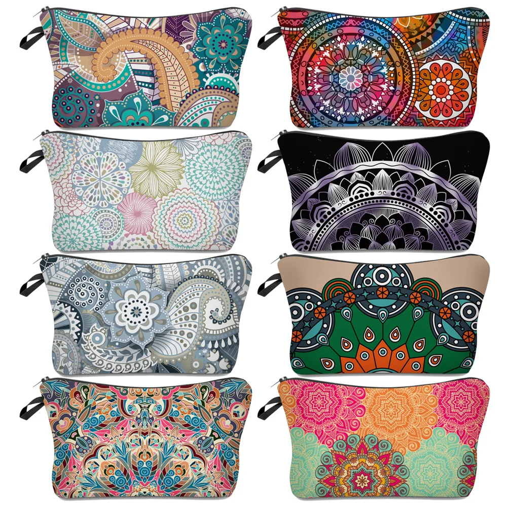 Deanfun Colorful Mandala Flower Printing Soft Cosmetic Bag Waterproof Purse Makeup Bag For Women Makeup Travel Bags Custom 51561