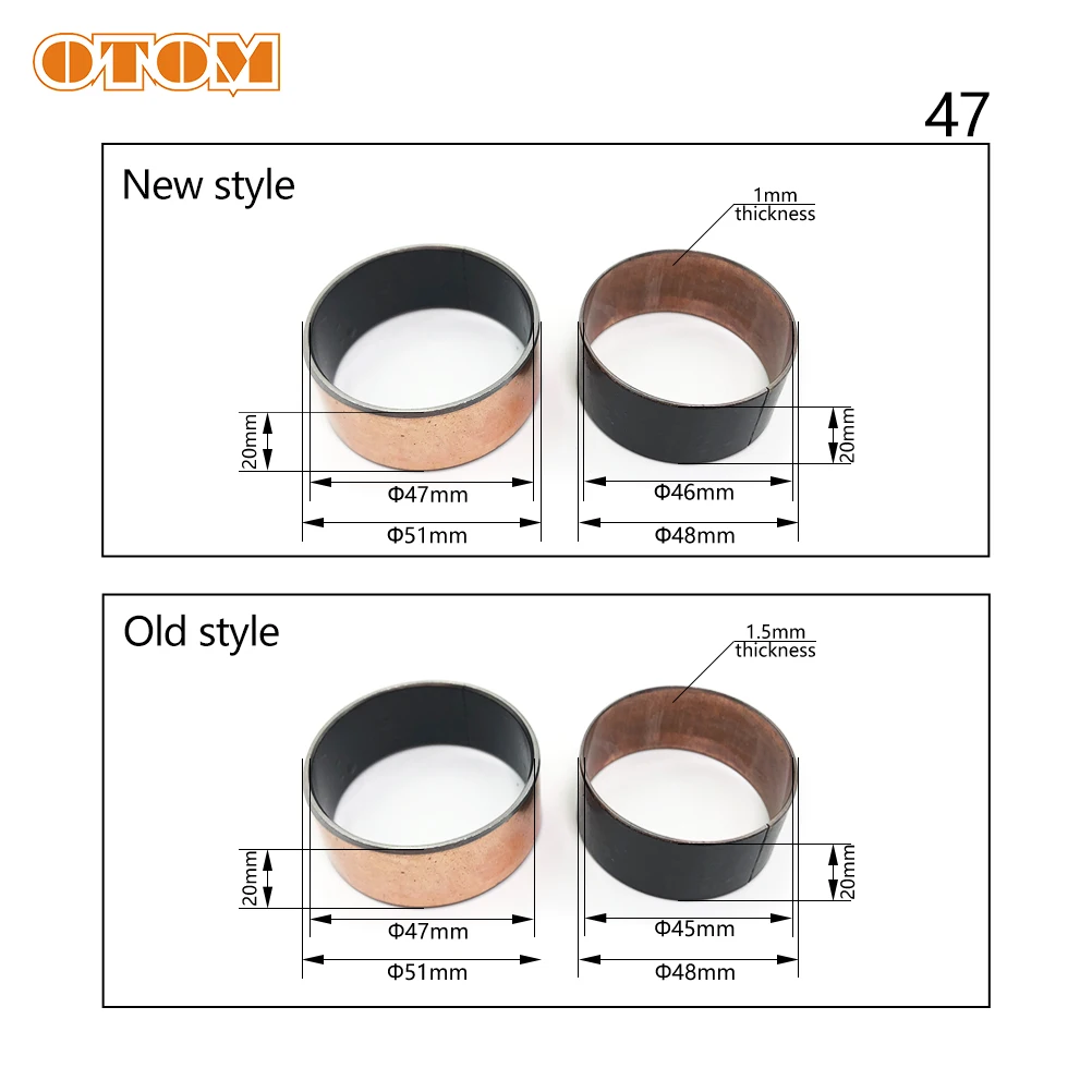 OTOM Motorcycles 47mm Front Fork Dust Seal Oil Seals Bushing External Guide Rails Shock Absorption Maintenance Up & Down Pair