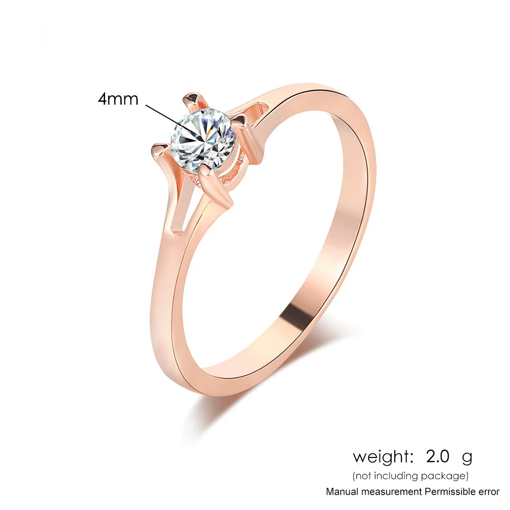 Simple Classic Dainty Rings For Women Four Claws Mini Cubic Zirconia Rose White Gold Color Birthday Gift Fashion Jewelry KCR231