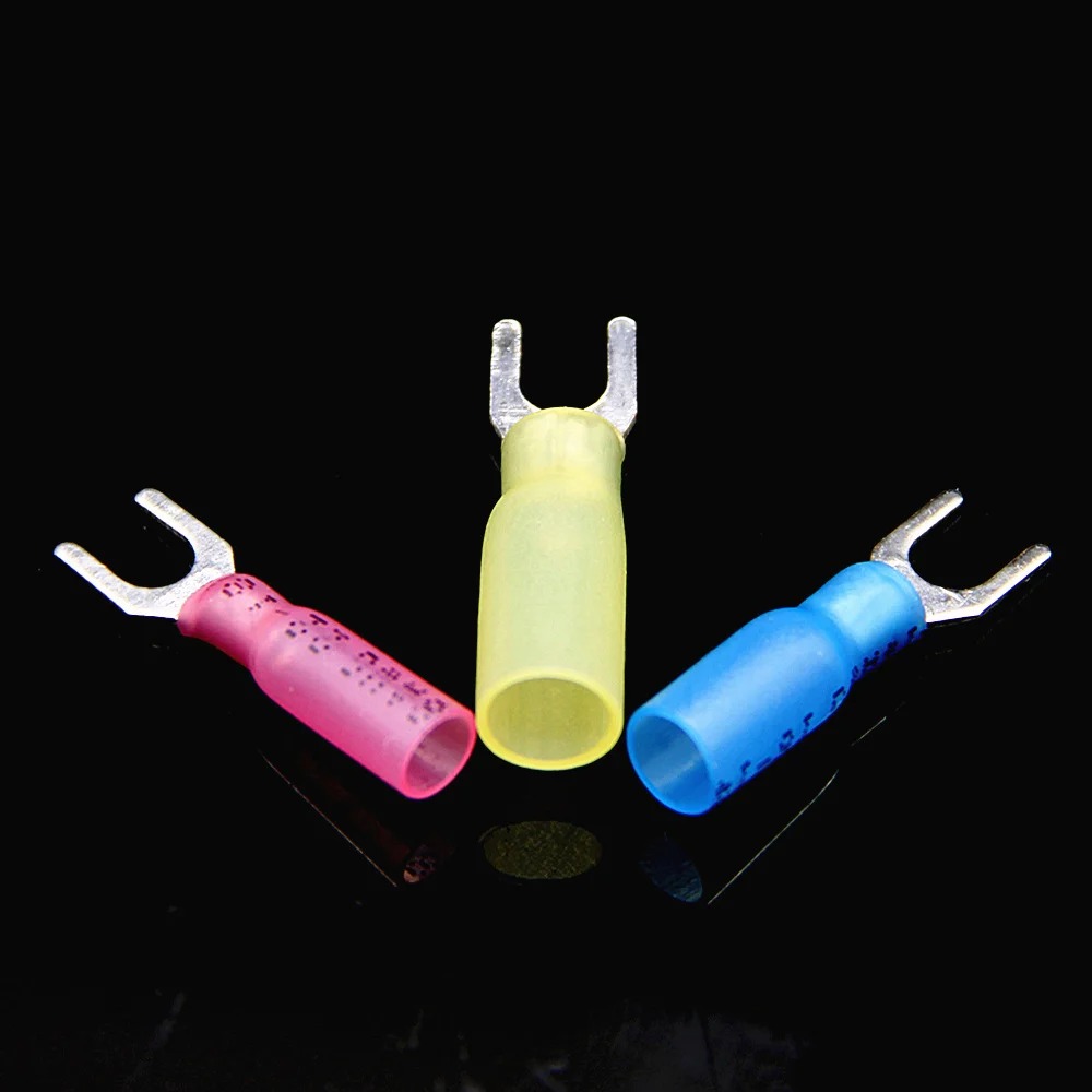 120Pcs Heat Shrink Butt Wire Terminals U-type Wire Connector Heat Shrink Spade Fork Connectors Waterproof Insulated Terminal