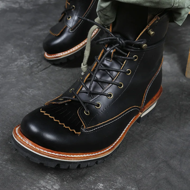 P001 Red Tornado Men\'s Genuine Cow Leather Motorcycle High Heel Casual Rider Footwear Cowhide Good Quality Goodyear Welted Boots