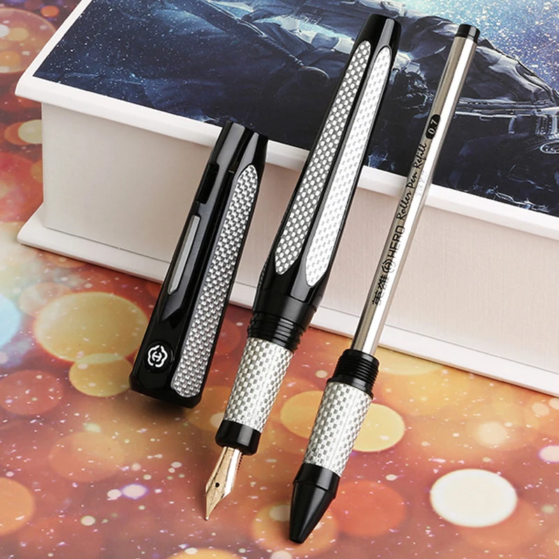 HERO H712 SPACE 10K Gold Fountain Pen With Rollerball Pen Refill Two-head F&M Nib Collected Gift Set For Office Writing Pen