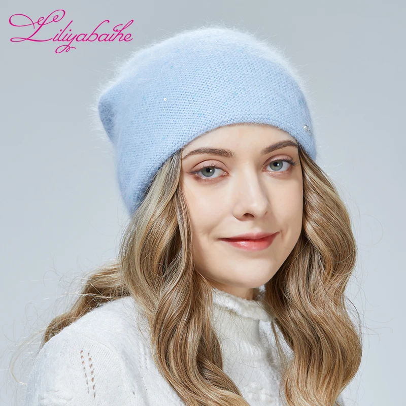 Liliyaibaihe Women hat Front and back diamond butterfly decoration For the girl Autumn winter Angora hats