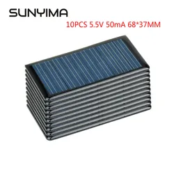 SUNYIMA 미니 태양 전지 패널, 태양 전지 시스템, DIY 배터리, 휴대폰 충전기, 5.5V, 50mA, 다결정 68x37mm, 10 개