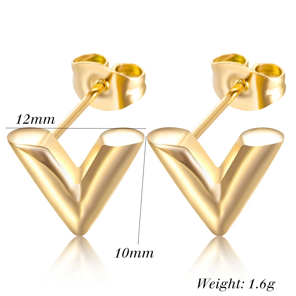 Fashion Trend Earrings Simple Metal Style Letter V Shape Stainless Steel Not Allergic Three colors Earring For Women Gift