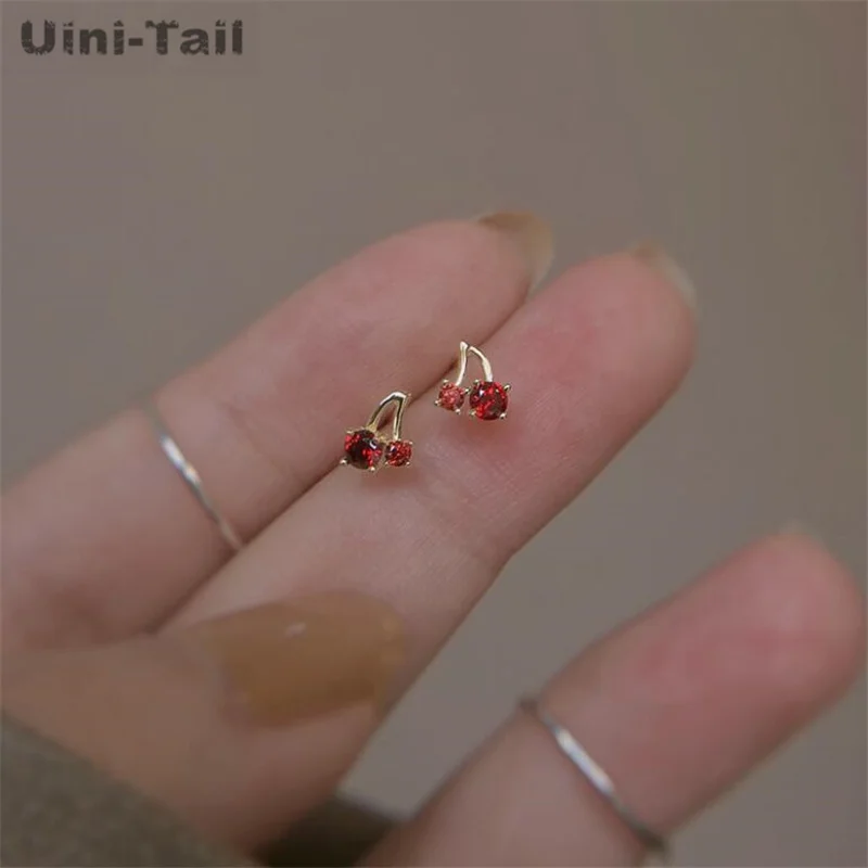 Uini-Tail hot new 925 Tibetan silver cute cherry earrings simple and compact trend sweet romantic fruit high-quality earrings