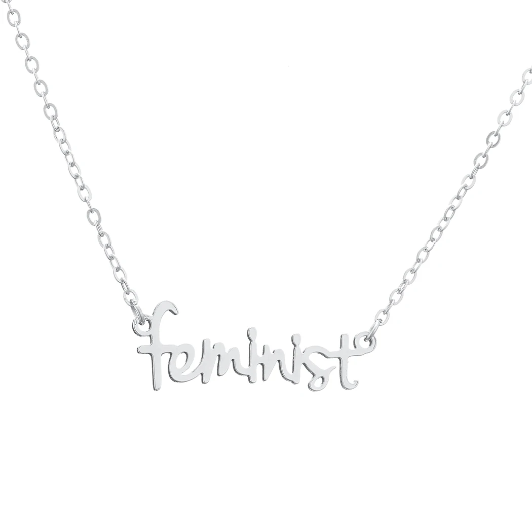 Cxwind Punk Letter Feminist Pendant Necklace Charm Strong Woman Pendant Stainless Steel Choker Jewelry Gift For Women collier