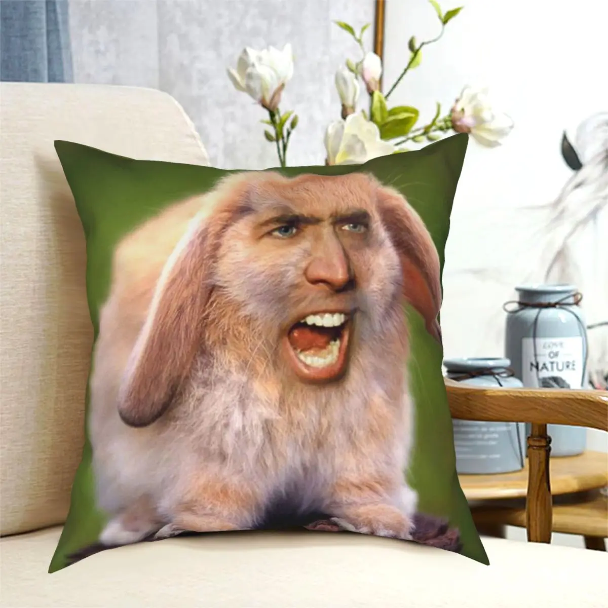 Nicolas Cage Rabbit Square Pillowcase Polyester Printed Zip Decorative Throw Pillow Case for Home Cushion Cover 18