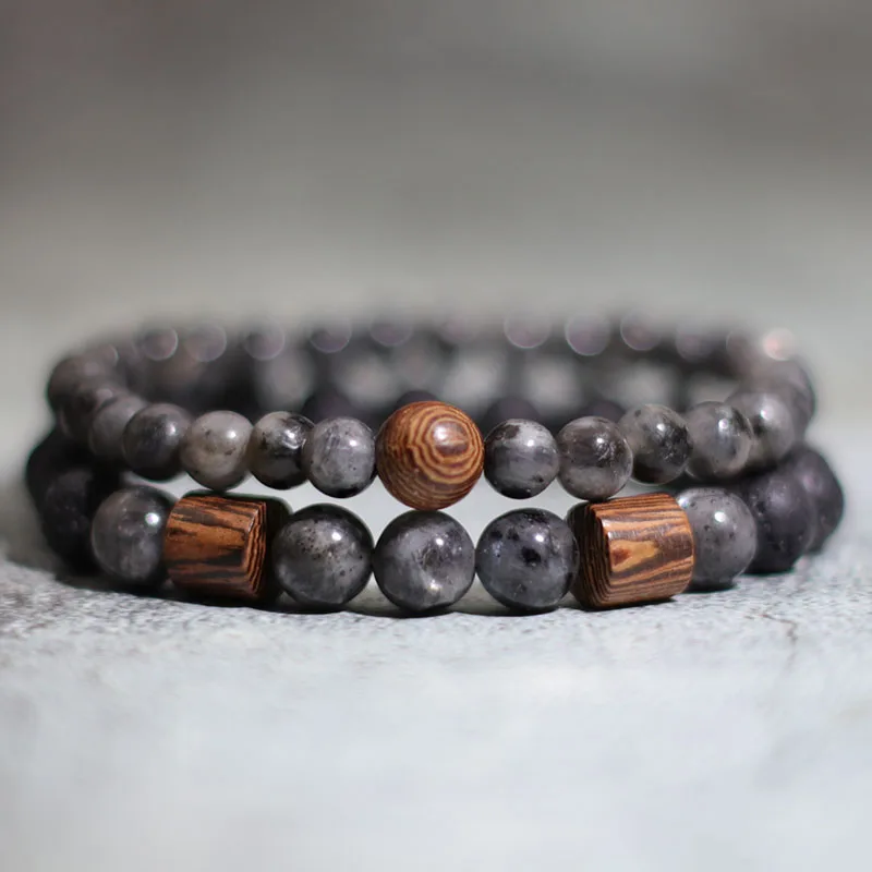 Klassische 2 Teile/satz Natürliche Stein Armband Männer Hohe Qualität Obsidian Türkisen Wenge Holz Perlen Armreifen Meditation Hombre Joias