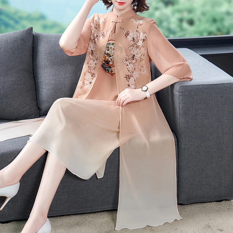 2024 Spring Summer New Fake Two-piece Dress 4xl Women Young Mother High-end Foreign Temperament Improved Cheongsam Dress s309