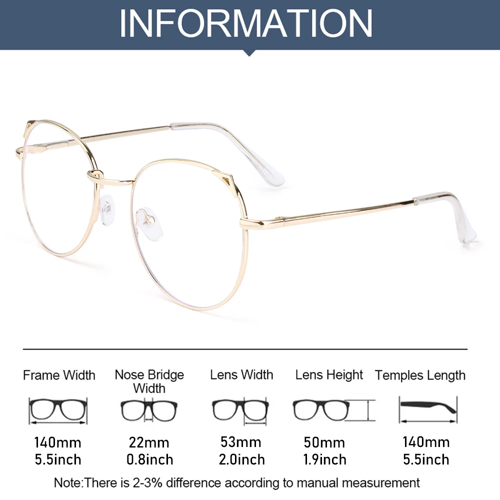 Trendy Office Anti Blue Light Glasses for Women Cute Cat Ears Eyewear Blue Rays Blocking Eyewear Classic Metal Frame Eyeglasses